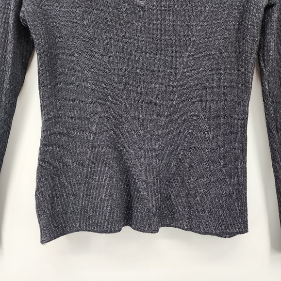 St. John Couture Black Metallic V-Neck Long Sleeve Knit Blouse Size 2 - Picture 4 of 8